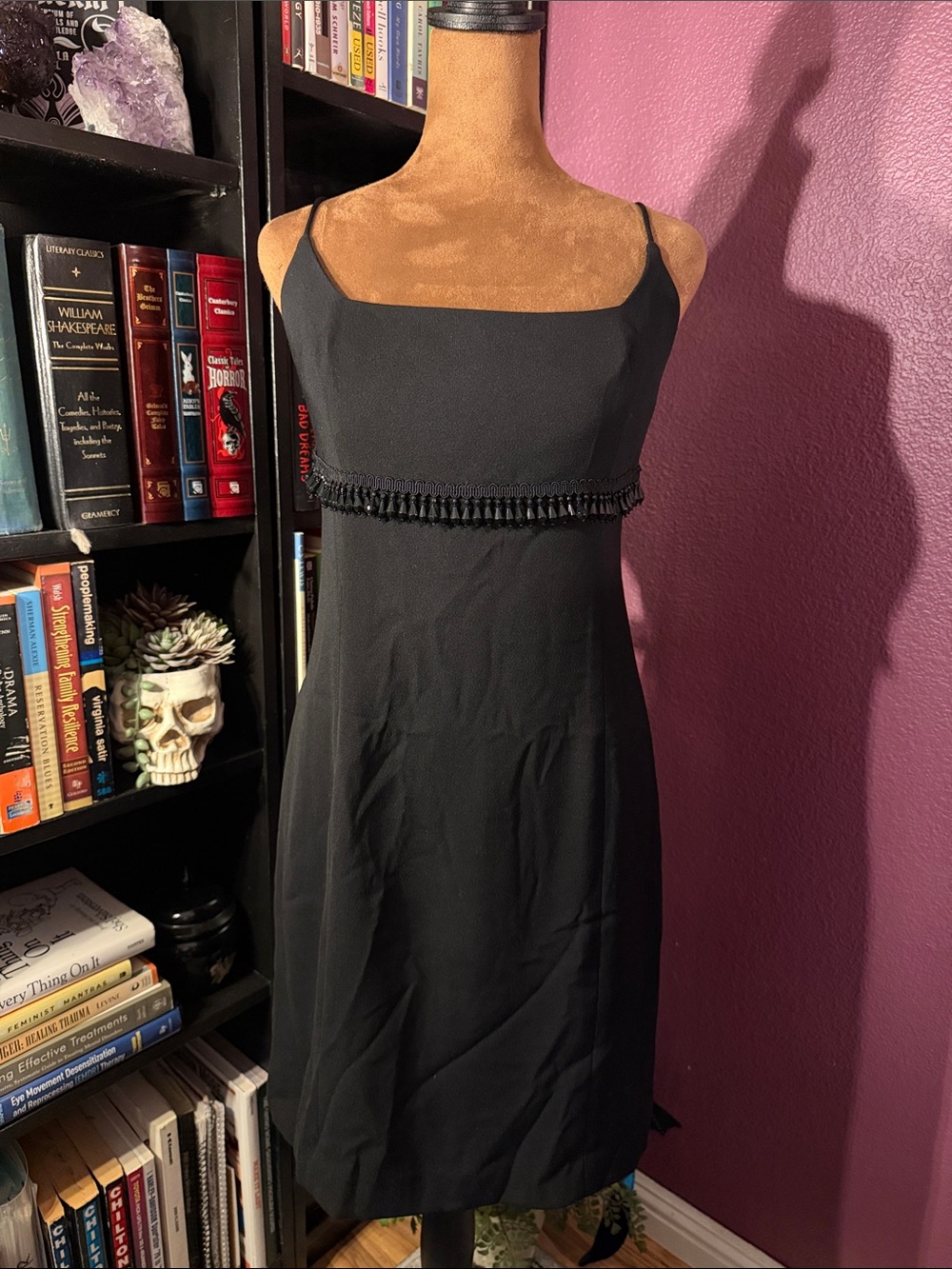 Vintage black beaded mini dress- spaghetti straps
